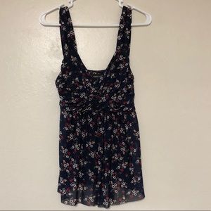Dark blue-flower spaghetti strap blouse